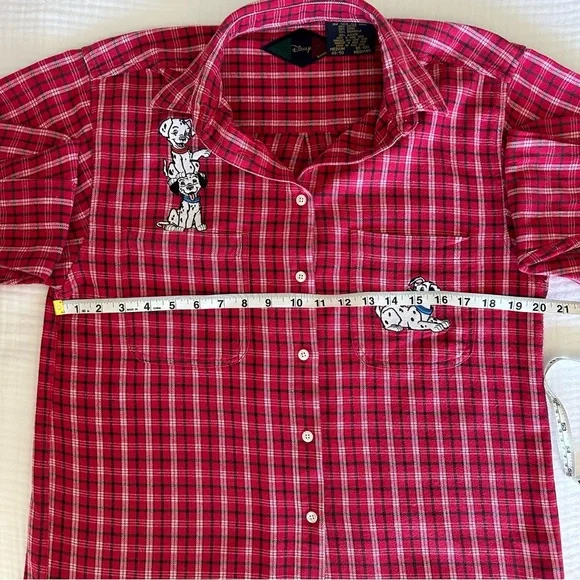 Disney 101 Dalmatians 100% Cotton Adorable Embroidered Red Flannel, Size M - Picture 9 of 9